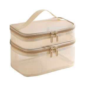 🚚 SG Seller🚚 Cosmetic Bag Multi-functional Wash Bag Portable Large transparent Mesh Double-layer Mesh Bag Storage Bag