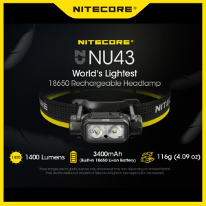 NITECORE NU43 1400Lumens Rechargeable Headlamp Battery Built-in 3400mAh Li-ion Battery Beam color White+Red Light