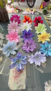 Set 10 Đầu Bông Ly Kép Nhí 9-10cm 3 Lớp Cánh Ép Nhiệt Xoăn - Hoa Ly Giả Nhập Khẩu- 14 màu