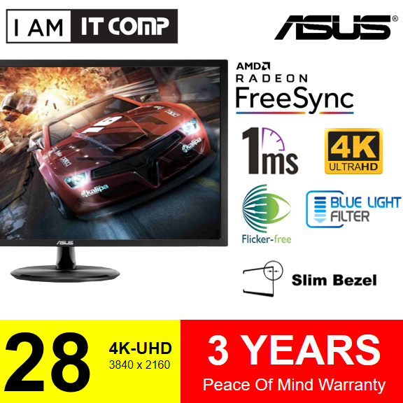 ASUS 28 Inch VP28UQG 4K UHD (3840x2160 , Free), 94%sRGB , 1ms ,FreeSync ...