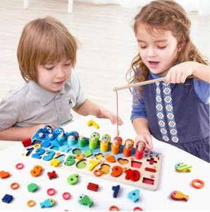 Montessori Educational Wooden Toy Kids Board Math Fishing Count Numbers Digital Shape Baby Early Education Child Game Gift