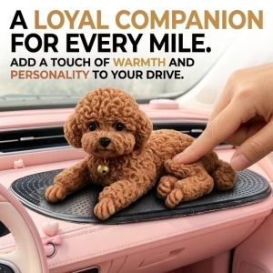 ECILY 1/2PCS Cute Poodle Car Dashboard Ornament Soft TPR Material Non Slip Mat Durable Puppy Statue Auto Interior Decor Gift Brown White 15x10x9cm