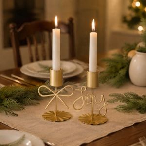 GOXBERK Iron Bowknot Candle Holder Decorative Gold Finished Bow Candle Stand Durable Letter Design Candle Containers Home Decor