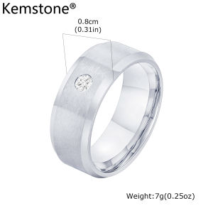 Kemstone Mens Stainless Steel Minimalist Ring with Single Crystal Cubic Zirconia Matte Finish