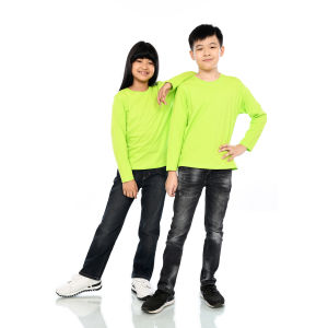 Kaos Polos Anak Oneck Lengan Panjang Bahan Katun Combed 30s Warna Hijau Neon