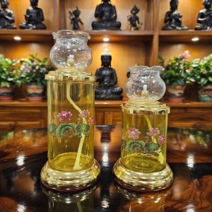 Đèn Dầu Thờ Cúng Hình Trụ Hình Sen Chất Liệu Thủy Tinh Đèn dầu hỏa đặt bàn thờ Mã Đèn 057  - Đồ Cúng Bát Tràng