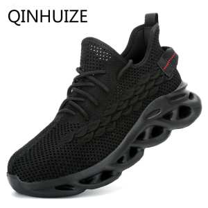 QINHUIZE Fashionable lightweight steel toe cap safety shoes mens new summer flying woven breathable anti-smashing anti-puncture insulation safety work boots