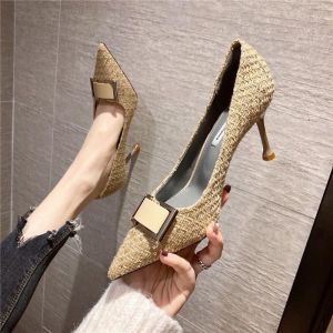 [Free Shipping] WomenS High Heels New Autumn Collection Slim-Heeled Pointed-Toe Shoes Sequined Fabric Versatile Black Professional Flats