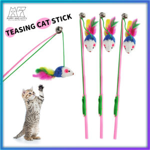 Cat Teaser Pet Cat Puppy Teaser Bell Feather Retractable Stick Rod Funny Interactive Toy