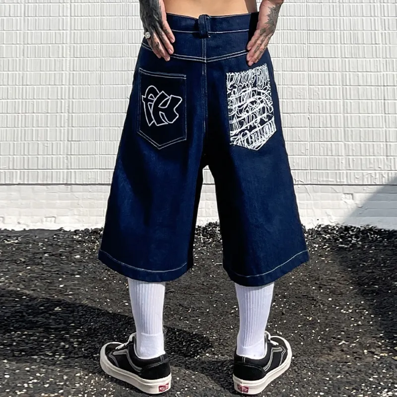 Y2k Shorts for Men Loose Casual Straight Jean Shorts Hip Hop Punk
