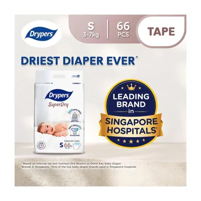 Drypers SuperDry Premium Tape Baby Diaper S 66s (3-7kg)