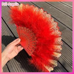 [Hill Angelia] Lolita Feather Folding Fan Fairy Dark Gothic Court Dance Wedding Party Decor