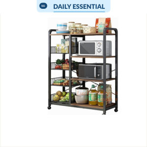 【DAILY ESSENTIAL】 Kitchen Rack with Basket Multi-purpose Trolley Vegetable Fruits Storage Shelf Organizer