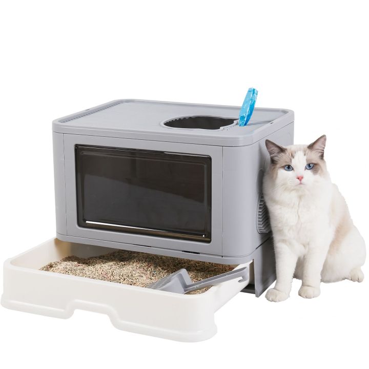 Unho Enclosed Cat Litter Box Front Entry & Top Exit Toilet Boxes Litter 