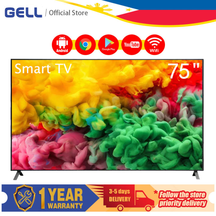 Gell 75 inch Smart LED TV flat screen on sale Android TV UHD TV YouTube