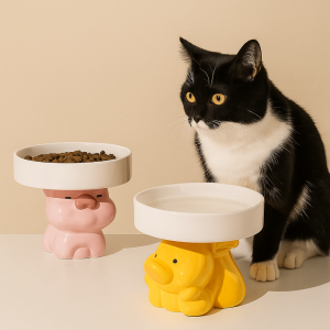 DGFDF Cute Cat Bowl Anti Tipping Ceramic Pet Drinking Feeder Pet Food Dispenser Large Capacity Dog Food Feeding Basin Neck Protection