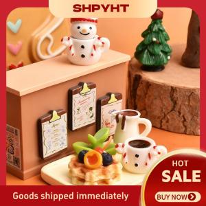 SHPYHT 2 5 Bộ mini Snowman teacup trang trí thu nhỏ giáng sinh cup cảnh cảnh nhựa Dollhouse Phụ kiện giáng sinh hàng thủ công Quà Tặng