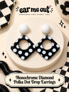 [SG] Monochrome Diamond Polka Dot Drop Earrings | Black & White Geometric Earrings | Retro Inspired Earrings | Bold Everyday Fashion | ear me out (EMO-354)