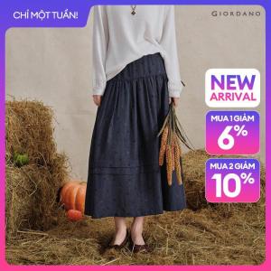 GIORDANO Women Skirts Subtle Dot Maxi Skirts Elastic Waist A-Line Pintuck Hem Fashionable Casual Long Skirts 18466824