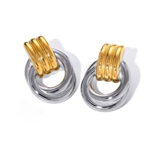 ต่างหูระย้าทรงกลมสองสีทันสมัยสำหรับผู้หญิงดีไซน์โลหะวินเทจทรงเรขาคณิตตุ้มหูยาวสำหรับลำลองหรือชุดสวมใส่แบบทางการ
