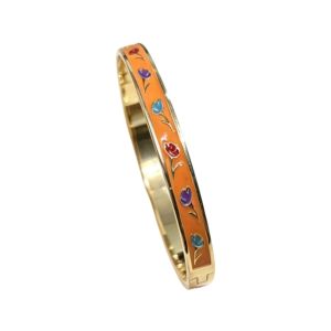 538TD Enamel Vintage Cloisonne Bangle Colorful Traditional Tulip Flower Bangle Vintage Classic Womens Hand Bracelet Ladies