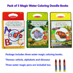Pack of 3 Kids Reusable Magic Water Coloring Books for Toddlers Boys and Girls Dinosaur Coloring with Water Activity Pad Animal Number Aphabets Educational Learning Toy for Toddlers 3-5 Toys for 1 2 3 4 5 Year Old Vehicle Gift Drawing Doodle Book