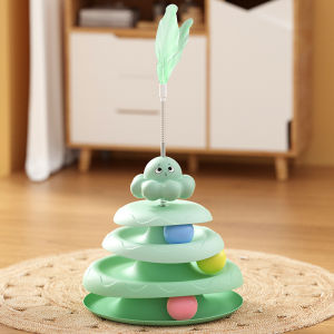 AimayaPet Cat Interactive Toy With Feather Cat 4 Layer Turntable Track Tower Toy 猫转盘玩具