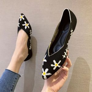 Women’s shoes flat-heeled shoes with good ventilation fashionable with soft soles knitted shoes flexible comfortable to wear loafers pointed-toe design slip-on style casual shoes.