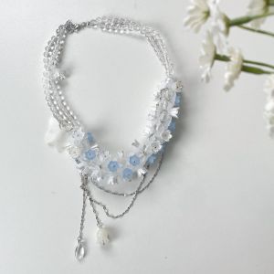 YHDFX ดอกไม้ สร้อยคอเบลฟลาวเวอร์ ผีเสื้อ อะคริลิค สร้อยคอจี้ระฆังเมย์ วินเทจ ลูกปัด สร้อยคอเชือกดอกลิลลี่แห่งหุบเขา สาวๆ