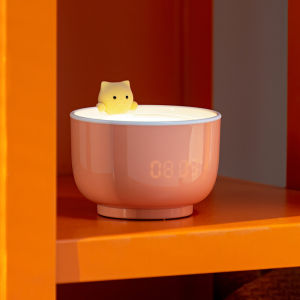 Cute LED clock night light Tea cup Cat light Touch sensor Night light with alarm clock USB charging desk lamp Childrens gift