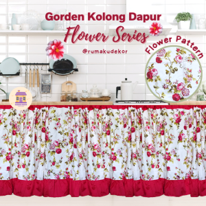 Gorden kolong dapur Bunga mawar merah (Free tali + paku / hook tempel 2 pcs)