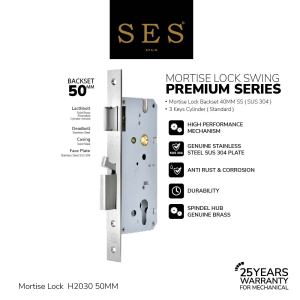 Body Kunci Pintu - Mortise Lock SES H2030 - 50mm SS Sus 304