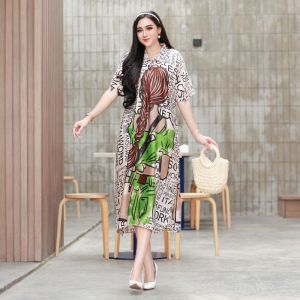 Daster terbaru 2023 Motif AVRIL midi dress terbaru fashion viral kekinian Daster cantik ibu muda Jumbo LD 120cm Bahan Rayon Grade A Kancing aktif busui Friendly