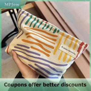 【MPJow】 Colorful Stripes Corduroy Cosmetic Bag Portable Travel Toiletry Bag Skincare Sundries Aesthetic Makeup Storage Bag
