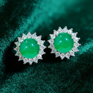 SEQUITO Elegant Brides Wedding Party Silver ColorEar Jewelry Pave Round Green AAA Synthetic Zirconia Stud Earrings Silvery Decoration SE1002