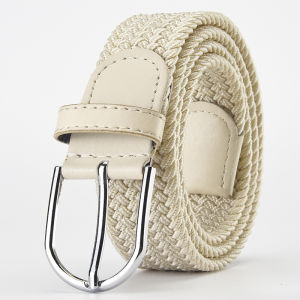 2024 New Design Very Popular Men Belt Beige White Luxury Woven Stretch Casual Alloy Buckle Needle Elastic Women Canvas 105cm