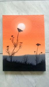 Hiasan Dinding Dekorasi Ruang Tamu Lukisan Pemandangan Sunset Bunga Aesthetic Bahan Kanvas Ukuran 30x40cm