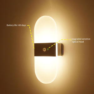 Nordic Style Simple Touch Sensing LED Wall Light Household Human Body Induction Punch-Free Night Light Bedroom Bedside Lamp USB Rechargeable Unplugged Free Wiring Intelligent Night Light for Living Room Aisle Corridor