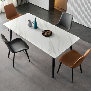 👍1+4 Dining Table(Free🚚🛠️) Dining Table 11mm Sintered Stone Table Set (White Marbling Table) Type 501+A83