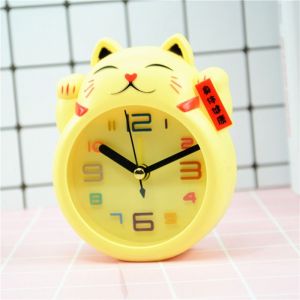 TKNUS White Lucky Cat Alarm Clock Creative Cartoon Kids Alarm Clock Feng Shui Figure Clock Mini Table Clock Nursery Room