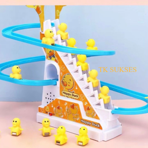 Mainan Seluncuran Otomatis my electric slide Naik Tangga Duck Track Balap Berlampu dan Music