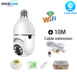 V380 Pro Bulb CCTV Camera 8MP HD Connect Cellphone Two-Way Audio Night Vision IP Security Camera Wireless WiFi Indoor Auto Tracking Rotation Waterproof Smart CCTV Camera