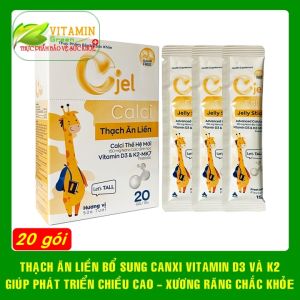 Thạch canxi ăn liền Cjel Calci D3K2 giúp bé phát triển chiều cao chắc khỏe xương không đường thơm ngon (hộp 20 gói)
