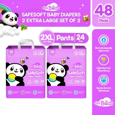 Tiny Buds Baby SafeSoft Pants Diaper Double Extra Large 2XL over 15kg (Set of 2 ) | Hypoallergenic Double Leak Guard