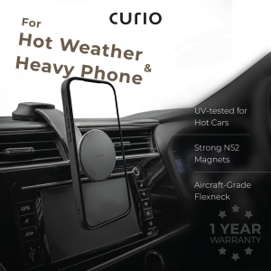 CURIO MixMag Flex Car Mount - Magnetic Car Phone Holder Dashboard (Strong Suction | Flexible | 360°)
