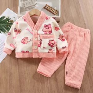 New childrens home suit set for boys and girls childrens flannel pajamas thick and warm two-piece set2026
