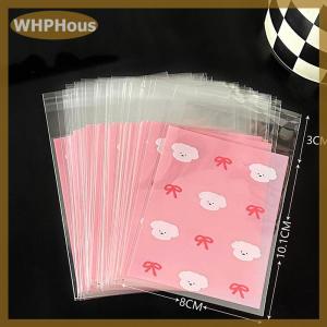 WHPHous 50pcs trong suốt dễ thương Bow tự dính OPP Túi Kpop thần tượng thẻ ảnh bảo vệ lưu trữ túi photocard thẻ tay áo