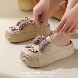 [Free Shipping] Cute Bowknot Slippers New Summer Style For Women Thick-Soled Suitable For Both Indoor And Outdoor Wear And With A Closed-Toe Design