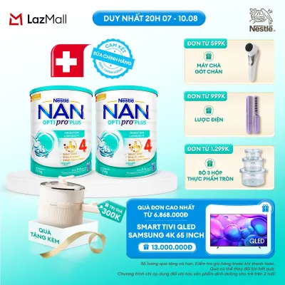 [CHỈ 20H 07-10.08 QT ĐƠN 599K/999K/1299K] [Tặng Nồi lẩu điện Gaabor] Bộ 2 lon Sữa Bột Nestlé NAN OPTIPRO PLUS 4 1500g Cho Bé 2 - 6 Tuổi: Công Thức Độc Quyền Nhập Khẩu Từ Thụy Sỹ Chứa Phức Hợp 5-HMO