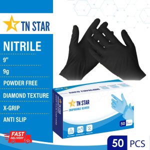 TNSTAR Nitrile X-Grip Industrial Grade Glove 50pcs-12 Black-READY STOCK